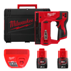 Степлер акумуляторний MILWAUKEE, M12 BST-202X (зарядний пристрій С12 С, 2 акумулятори М12 В2 2Аг, кліпса для ременя, HD кейс)