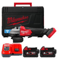 Шліфмашина кутова акумуляторна MILWAUKEE, M18 FSAGSVO125X-502X, 1200 Вт діаметр 125мм (+зар.пр., 2ак.Х5Аг, HD кейс)