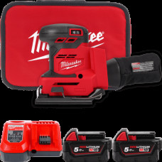 Шліфмашина вібраційна акумуляторна MILWAUKEE, M18 BQSS-502B, 113х104мм (зарядний пристрій М12-18 С, 2 акумулятори М18 В5 5Аг, су