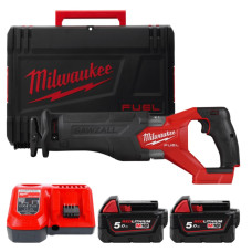 Пила шабельна акумуляторна безщіткова MILWAUKEE, M18 FHZ-502X (зарядний пристрій M12-18 FC, 2 акумулятори М18 В5 5Аг, полотно, H
