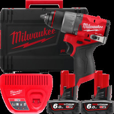 Дрель-шуруповерт аккумуляторная бесщёточная MILWAUKEE, M12 FDD2-602X, 45Нм (ЗУ, 2х6Ач. HDкейс)