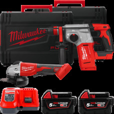 Набір інструментів акумуляторних безщіткових MILWAUKEE, M18 BLPP2G-502X (зарядний пристрій M12-18FC, 2 акумулятори М18 В5 5Аг, п